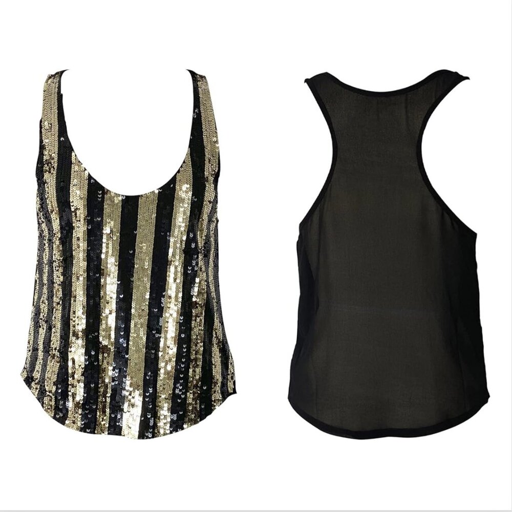 SETA 'Spark' Black & Gold Sequin Mesh Tank / NWT - Picture 3 of 8